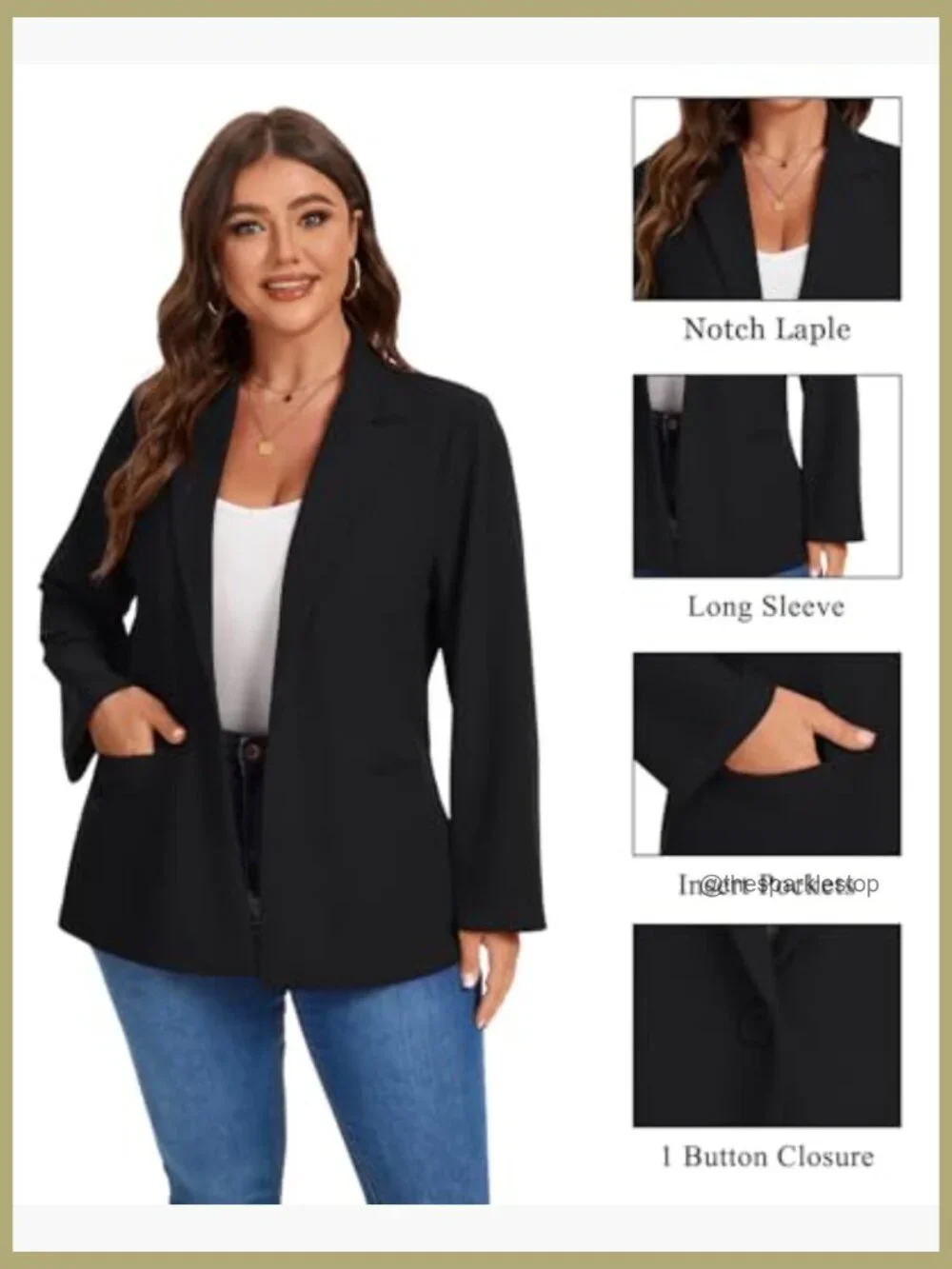 Polyester Spandex Blazer Long Sleeve Notch Lapel Button Front Pockets - Picture 3 of 7